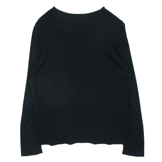 HERMES エルメス シルク100% フロント切替 ハイゲージ ニット フランス製 ブラック系 ダークグレー系 44【中古】