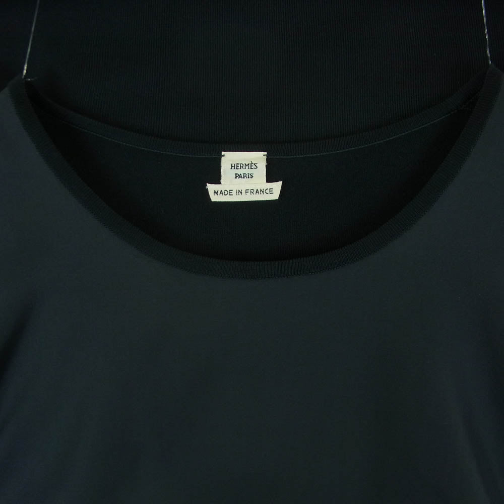 HERMES エルメス シルク100% フロント切替 ハイゲージ ニット フランス製 ブラック系 ダークグレー系 44【中古】