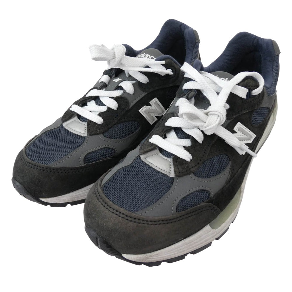 NEW BALANCE ニューバランス M992GG USA製 スエード ローカット スニーカー ブラック系 ネイビー系 26.0cm【中古】