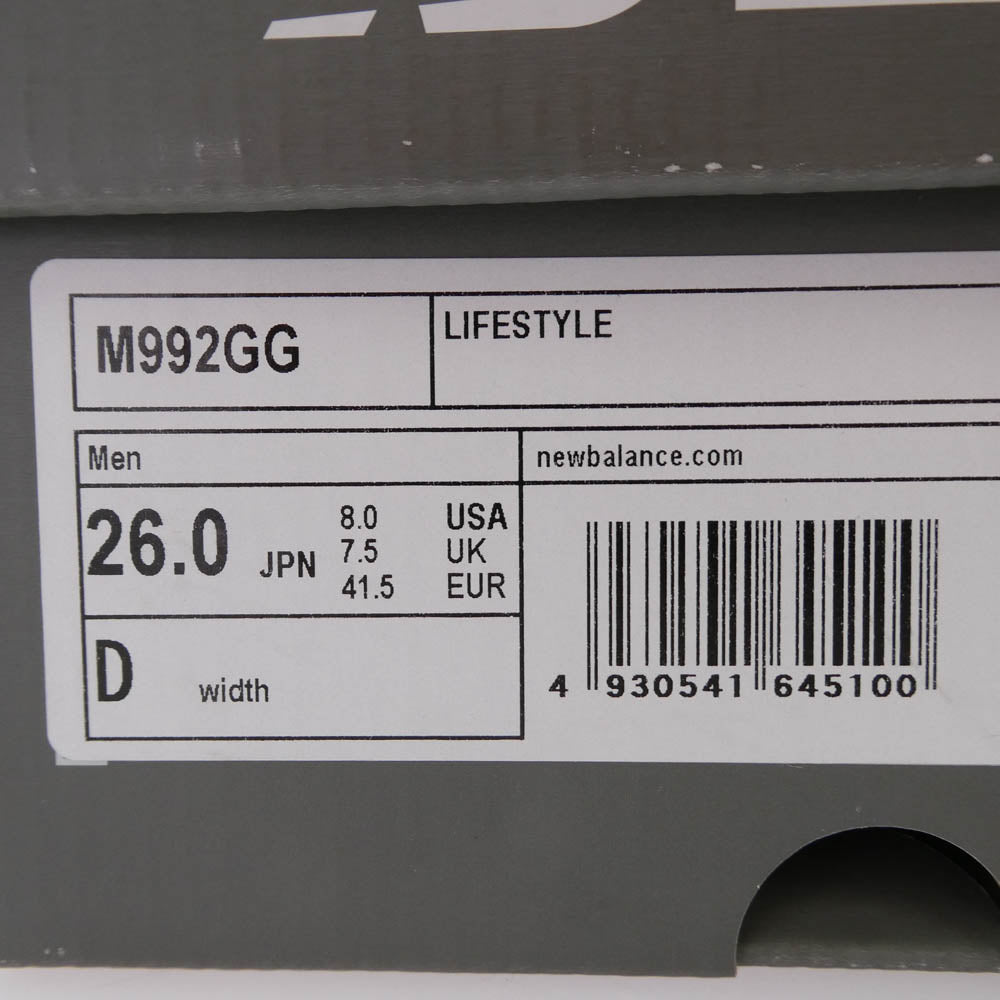 NEW BALANCE ニューバランス M992GG USA製 スエード ローカット スニーカー ブラック系 ネイビー系 26.0cm【中古】