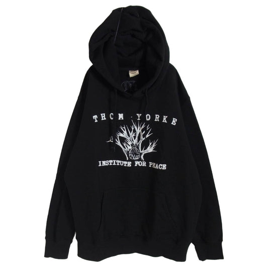 トムヨーク PEACE STUDIES 来日公演 ロゴプリント パーカー ブラック系 XL【中古】