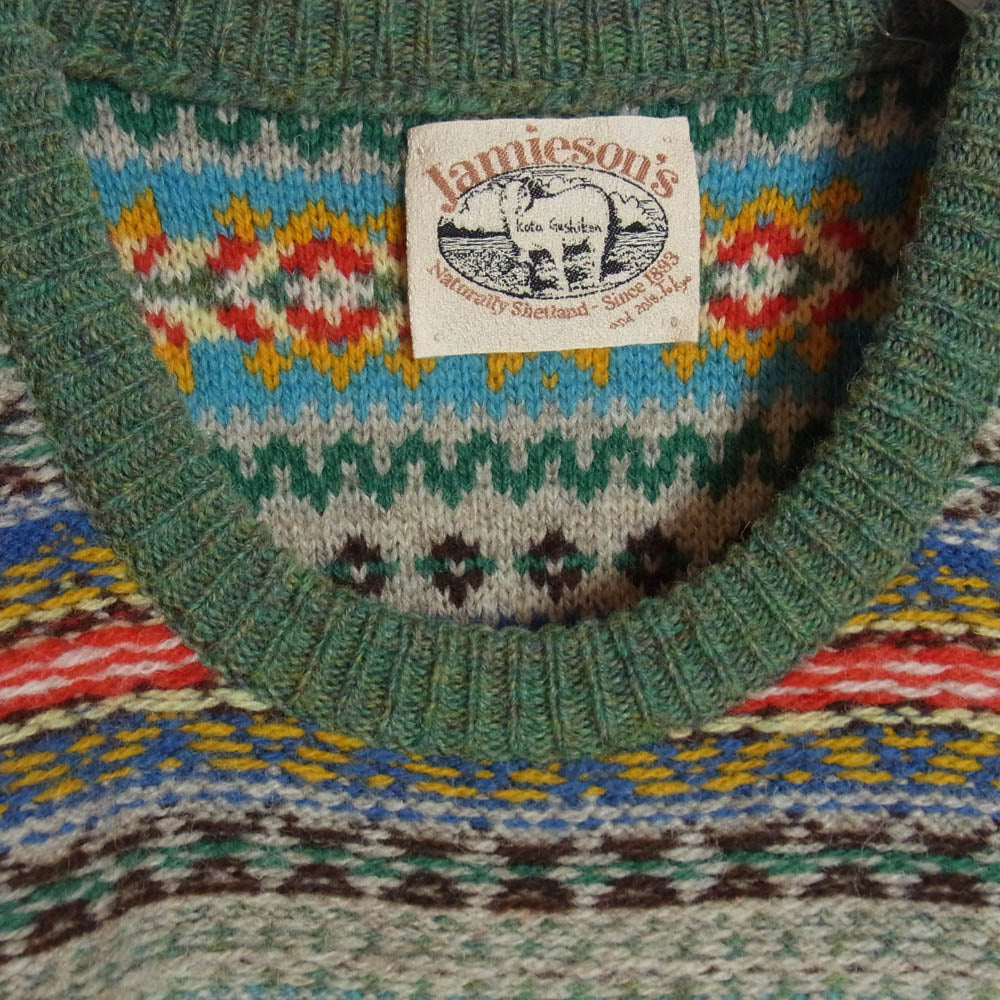 コウタグシケン × Jamieson's Reverse Stitch Fair Isle GRN 総柄 ニット グリーン系 2【中古】