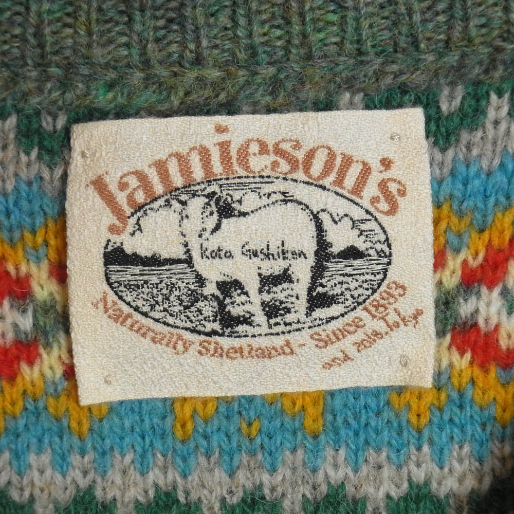 コウタグシケン × Jamieson's Reverse Stitch Fair Isle GRN 総柄 ニット グリーン系 2【中古】