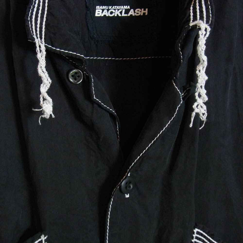 ISAMUKATAYAMA BACKLASH イサムカタヤマバックラッシュ 1888-01 キュプラ パッカリング 半袖 オープンカラー シャツ ブラック系 M【中古】