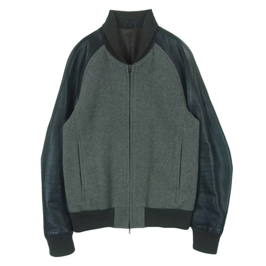 ATTACHMENT アタッチメント AB22-205 ヘビーメルトン スタジャン 袖カーフレザー ジップアップ バーシティ ジャケット グレー系 ブラック系 3【中古】