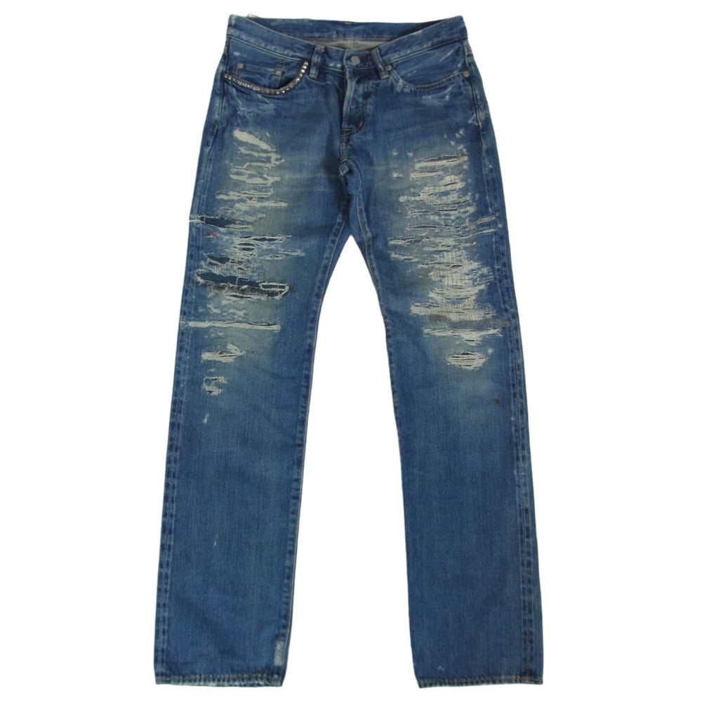 HYSTERIC GLAMOUR ヒステリックグラマー 0233AP09 UR加工 スタッズ ダメージ加工 デニム ストレート パンツ インディゴブルー系 30【中古】