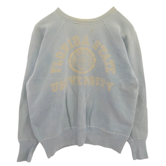 Champion チャンピオン 60s ランタグ COLLEGE PRINT SWEAT SHIRT カレッジ スウェットシャツ スウェット ライトブルー系 L【中古】