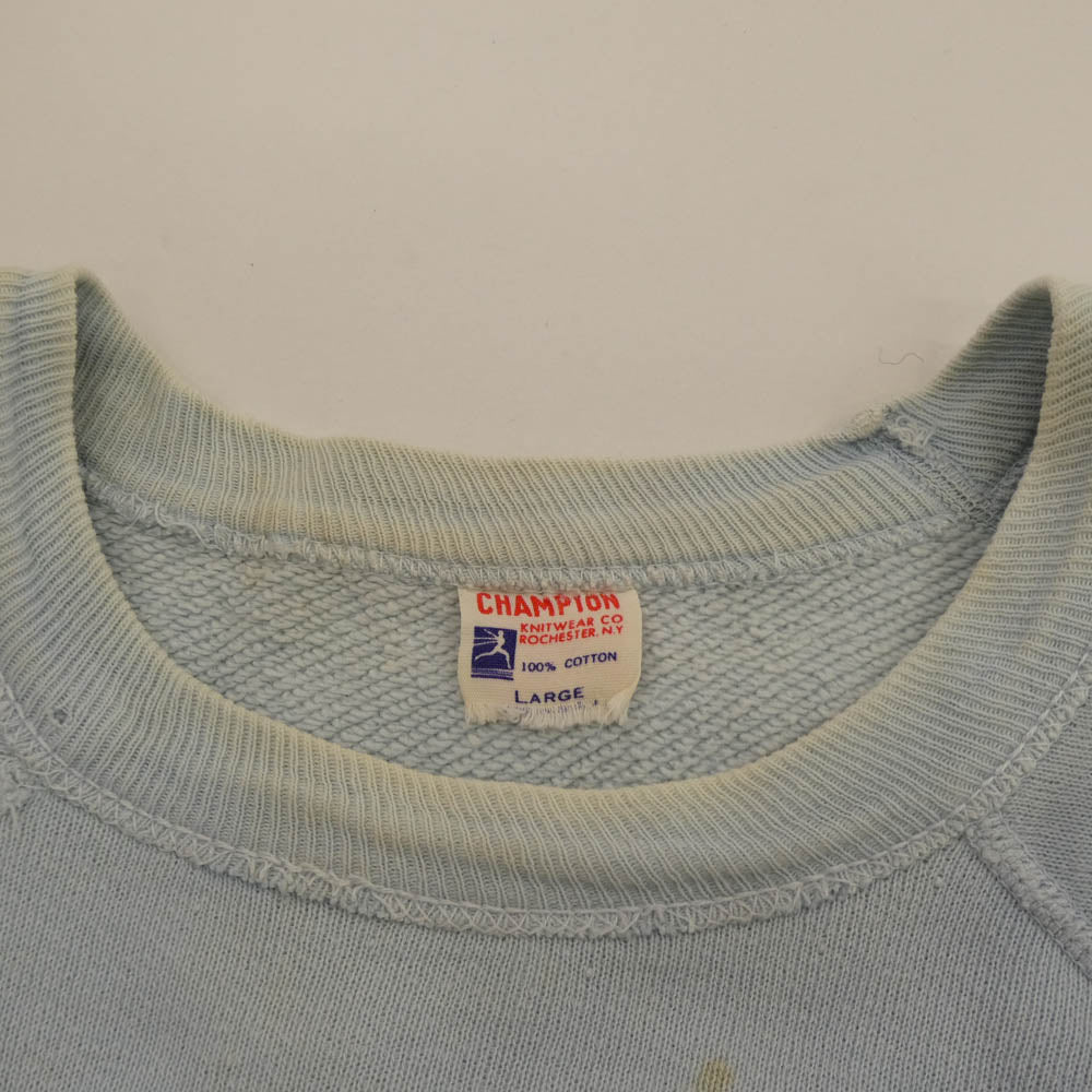 Champion チャンピオン 60s ランタグ COLLEGE PRINT SWEAT SHIRT カレッジ スウェットシャツ スウェット ライトブルー系 L【中古】