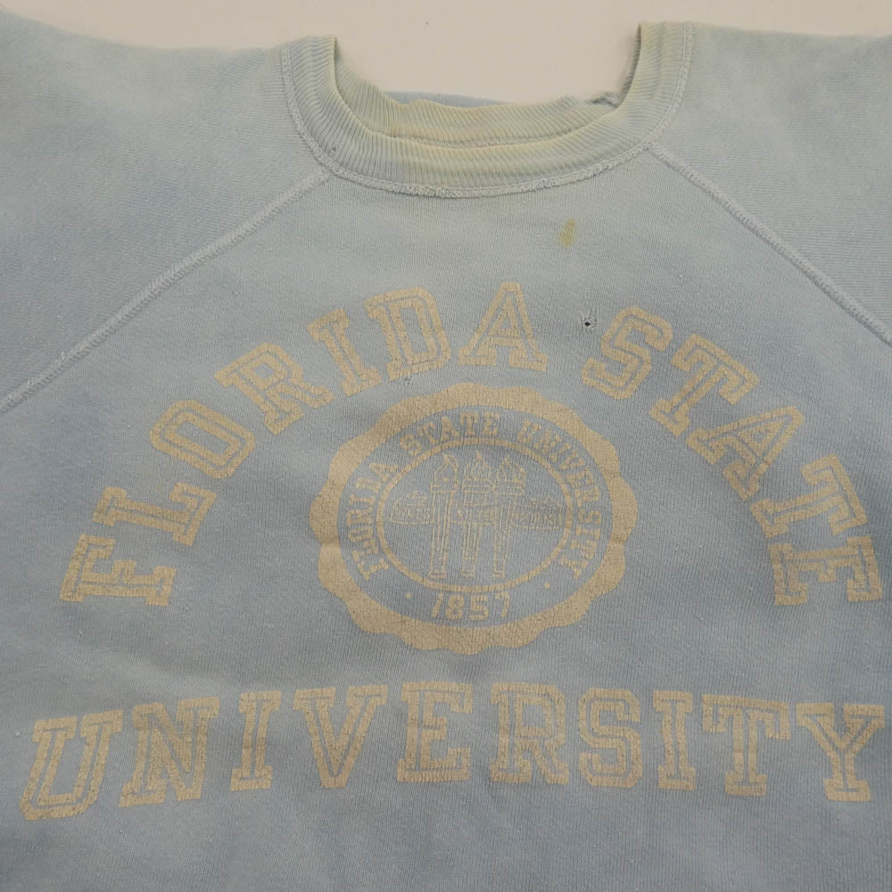 Champion チャンピオン 60s ランタグ COLLEGE PRINT SWEAT SHIRT カレッジ スウェットシャツ スウェット ライトブルー系 L【中古】