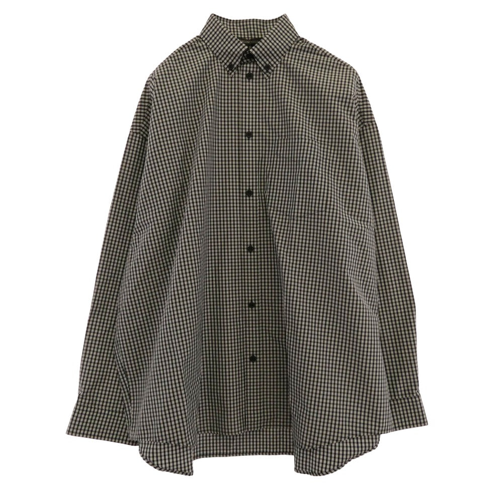 BALENCIAGA バレンシアガ 725377 TLM11 バックロゴ コットンポプリン 長袖 チェック シャツ ブラック系 2【極上美品】【中古】