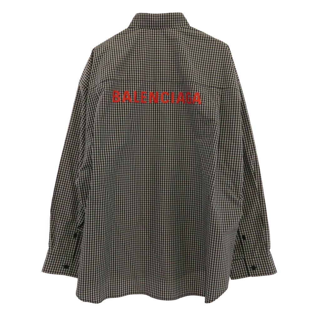 BALENCIAGA バレンシアガ 725377 TLM11 バックロゴ コットンポプリン 長袖 チェック シャツ ブラック系 2【極上美品】【中古】