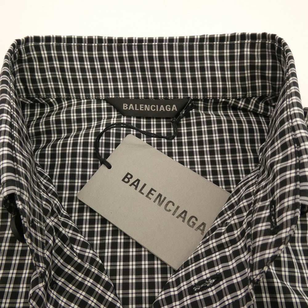 BALENCIAGA バレンシアガ 725377 TLM11 バックロゴ コットンポプリン 長袖 チェック シャツ ブラック系 2【極上美品】【中古】