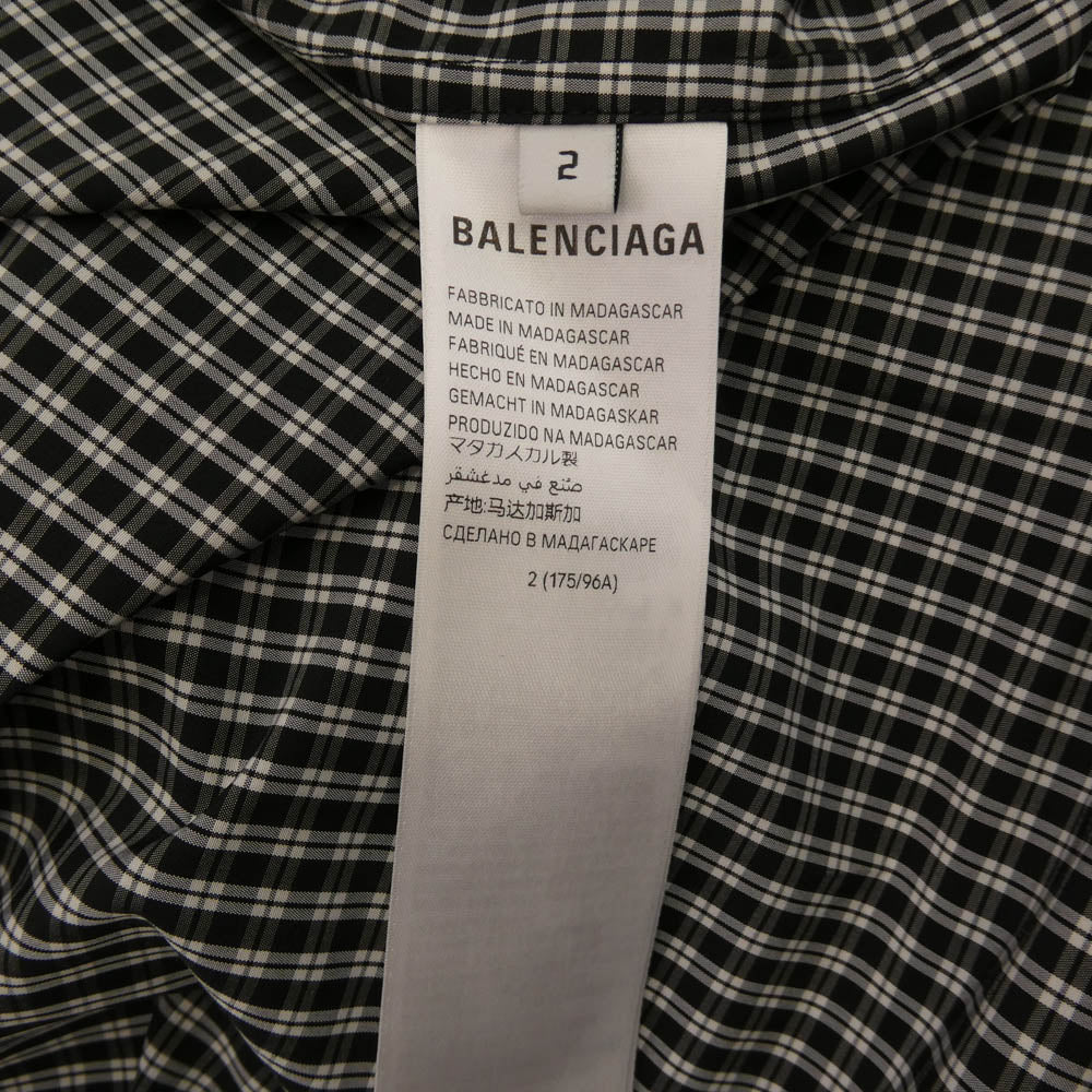 BALENCIAGA バレンシアガ 725377 TLM11 バックロゴ コットンポプリン 長袖 チェック シャツ ブラック系 2【極上美品】【中古】
