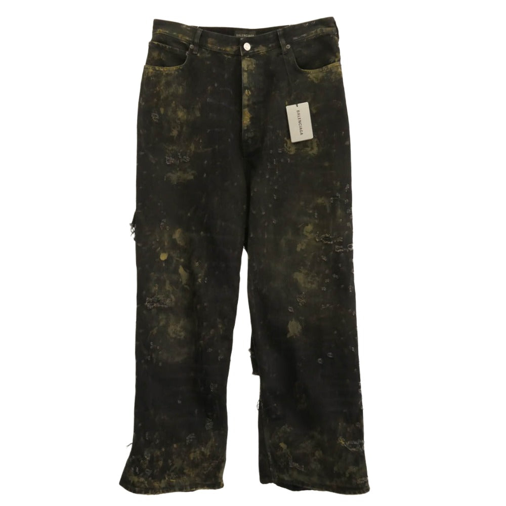 BALENCIAGA バレンシアガ 23SS 745248 TBP47 SUPER DESTROYED BAGGY スーパー デストロイ ダメージ ラージフィット バギー デニム パンツ ブラック系 カーキ系 L【極上美品】【中古】