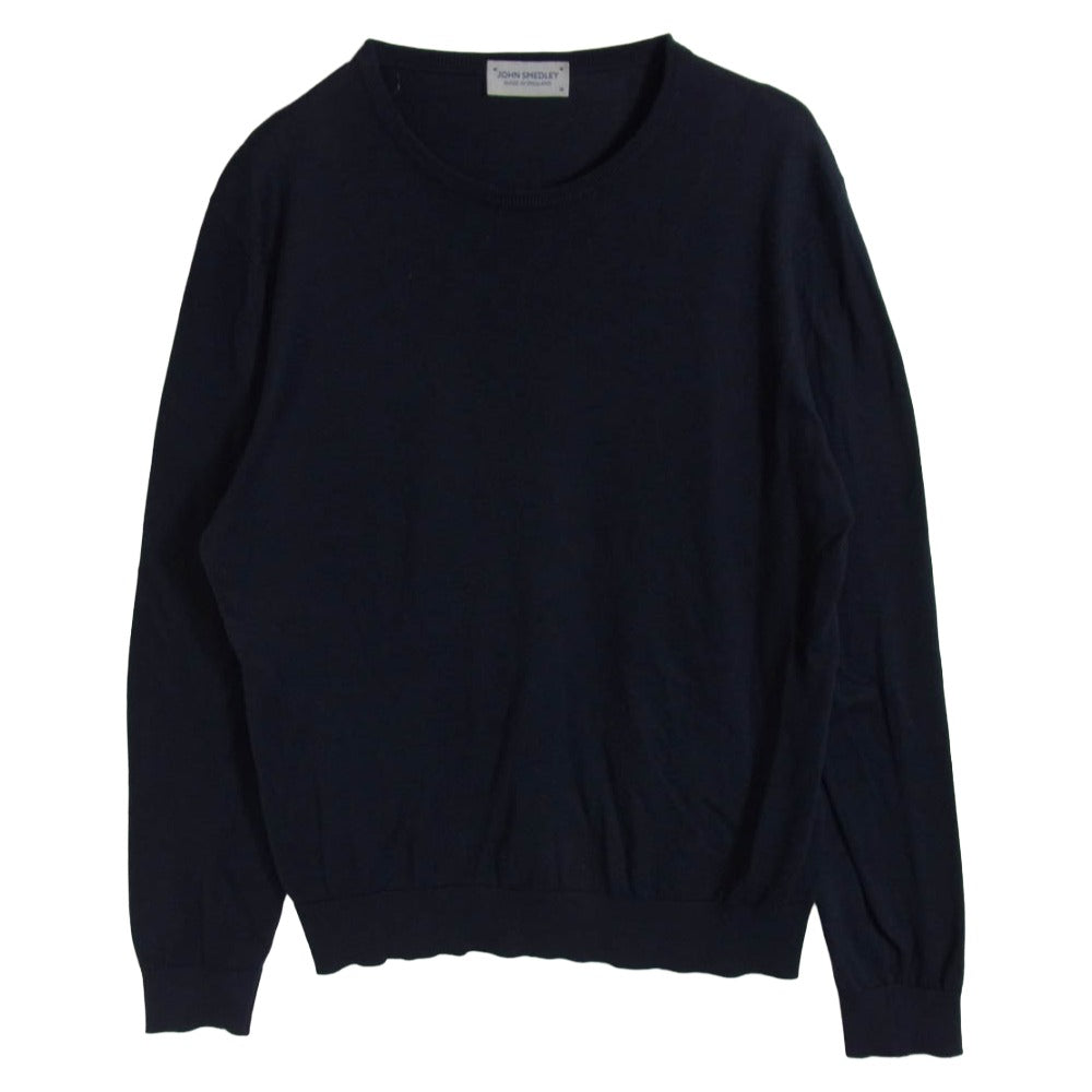 JOHN SMEDLEY ジョンスメドレー イギリス製 SEA ISLAND COTTON シーアイランド コットン クルーネック ニット ネイビー系 M【中古】