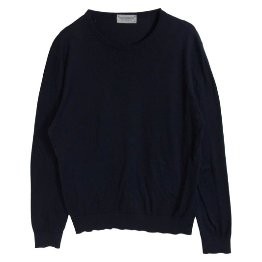 JOHN SMEDLEY ジョンスメドレー イギリス製 SEA ISLAND COTTON シーアイランド コットン クルーネック ニット ネイビー系 M【中古】