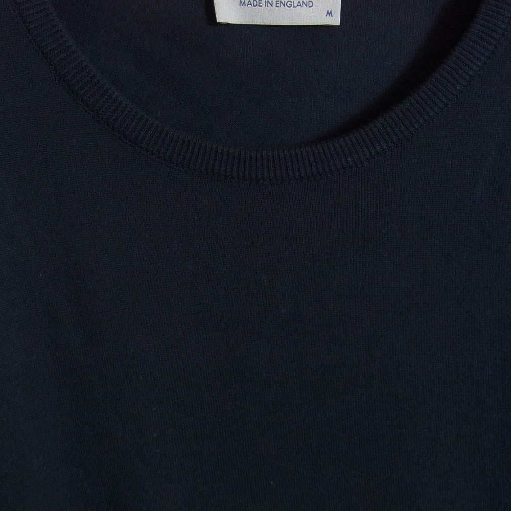 JOHN SMEDLEY ジョンスメドレー イギリス製 SEA ISLAND COTTON シーアイランド コットン クルーネック ニット ネイビー系 M【中古】