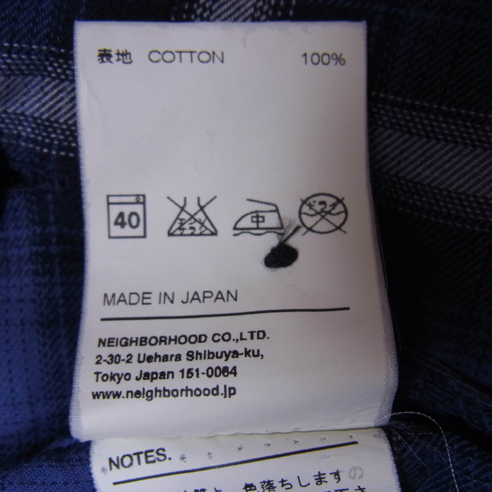 NEIGHBORHOOD ネイバーフッド ARNH-SH-M01 B&C/C SHIRT LS オンブレチェック オープンカラー 長袖シャツ ブルー系 S【中古】