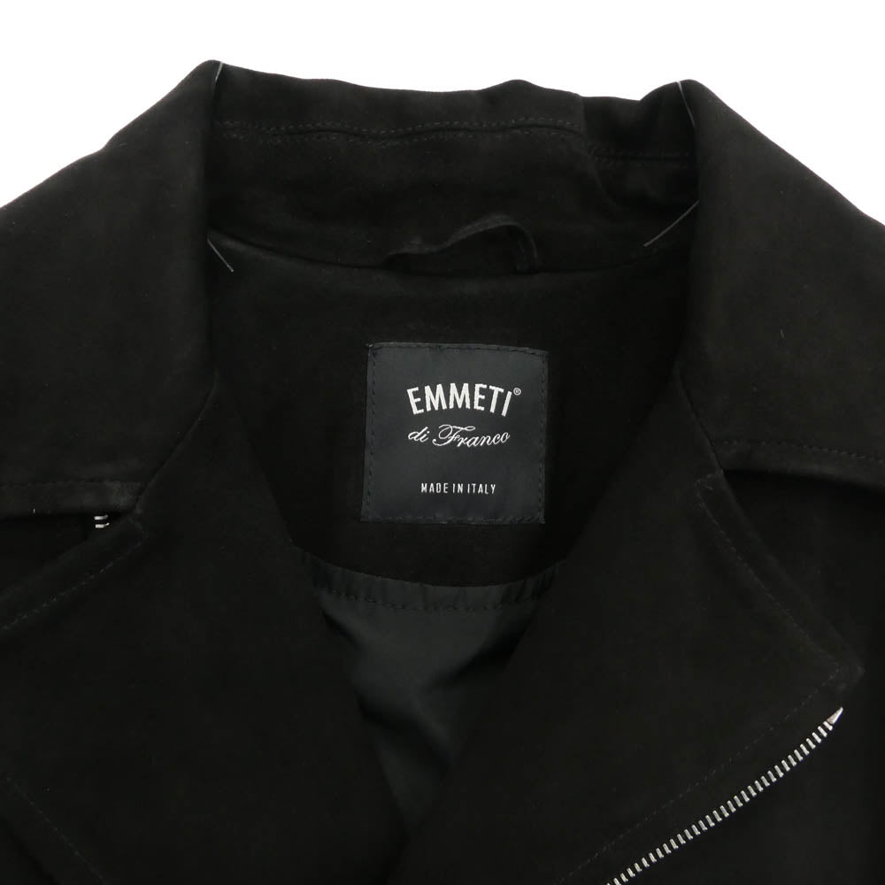 EMMETI エンメティ HAMILTON SILV ゴートスキン ダブル スエード ライダース ジャケット ブラック系 42【中古】