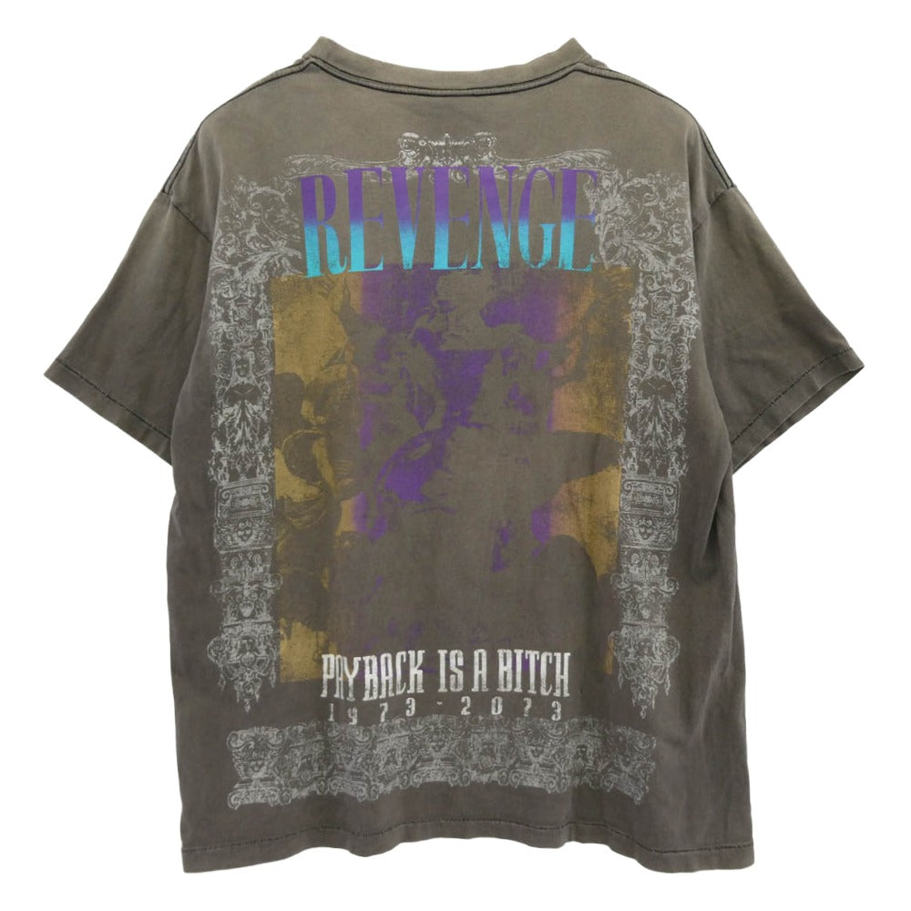 SAINT MICHAEL セントマイケル 23SS SM-S23-0000-085 BJ_SS TEE / REVENGE / BLACK BerBerJin ベルベジン リベンジ ダメージ加工 半袖 Tシャツ グレー系 XL【中古】