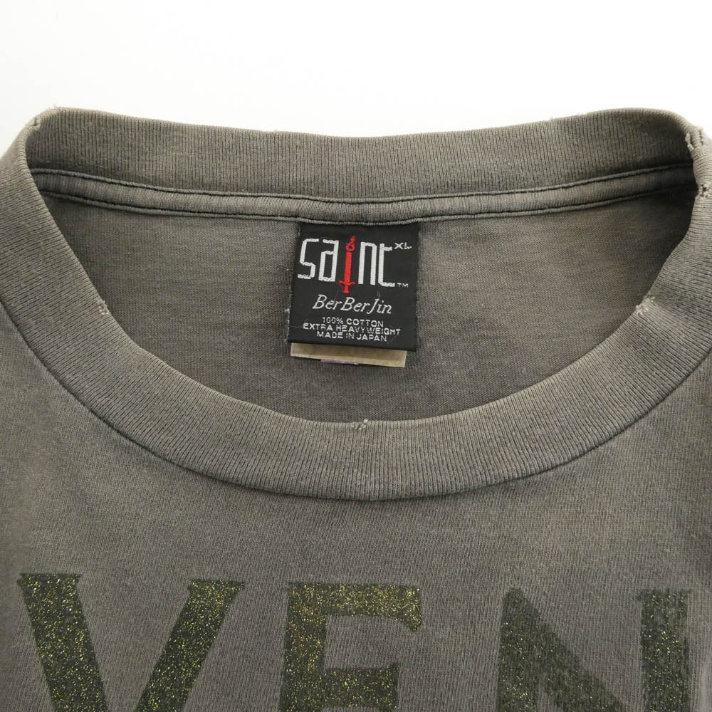 SAINT MICHAEL セントマイケル 23SS SM-S23-0000-085 BJ_SS TEE / REVENGE / BLACK BerBerJin ベルベジン リベンジ ダメージ加工 半袖 Tシャツ グレー系 XL【中古】