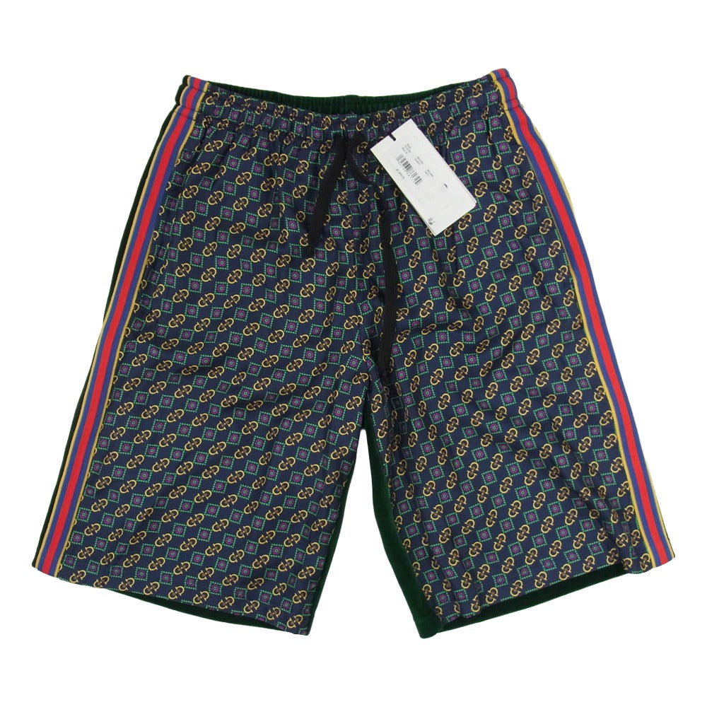 GUCCI グッチ 572728 VJA4Y BASKET PANT バイマテリアル ベロア ハーフ トラックパンツ ショートパンツ グリーン系 S【極上美品】【中古】