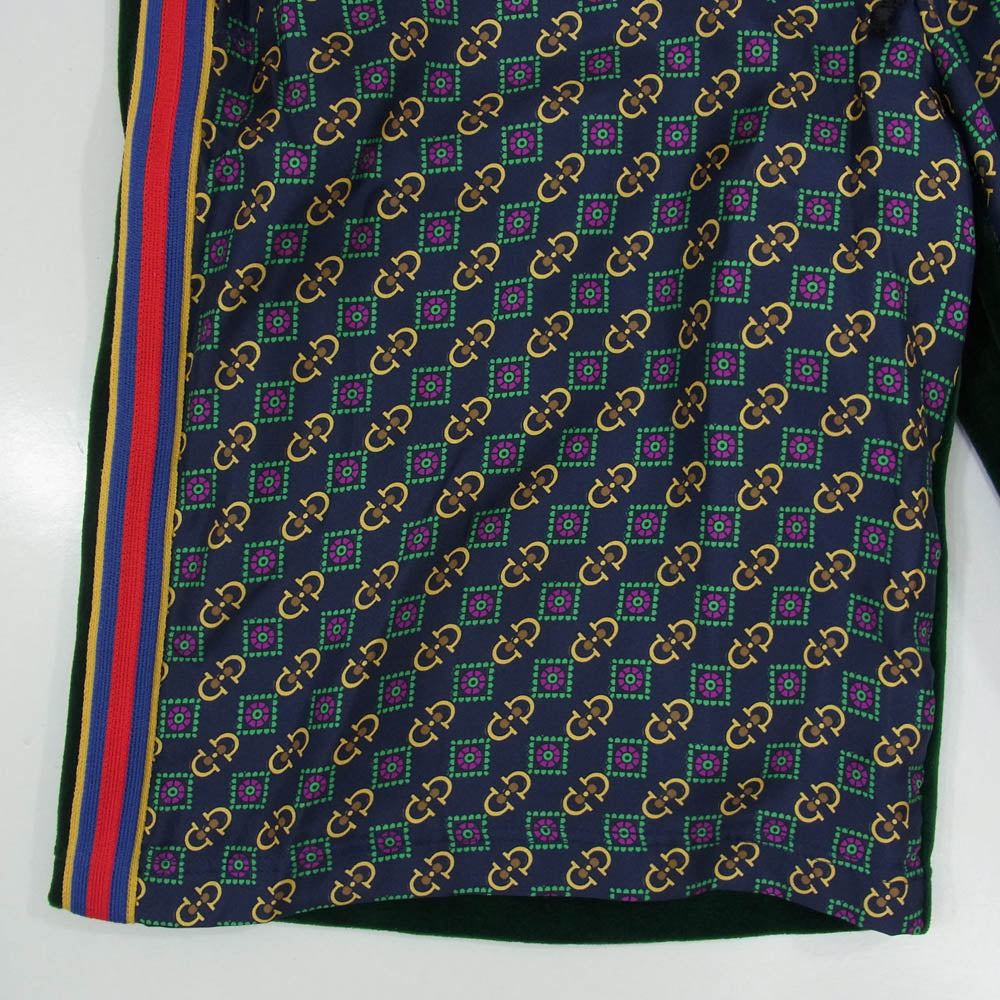 GUCCI グッチ 572728 VJA4Y BASKET PANT バイマテリアル ベロア ハーフ トラックパンツ ショートパンツ グリーン系 S【極上美品】【中古】