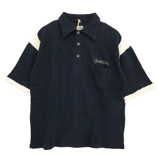 TENDERLOIN テンダーロイン T-POLO SHT ロゴ チェーンステッチ ロゴ 半袖 ポロ ボーリンフ シャツ ネイビー ネイビー系 M【中古】