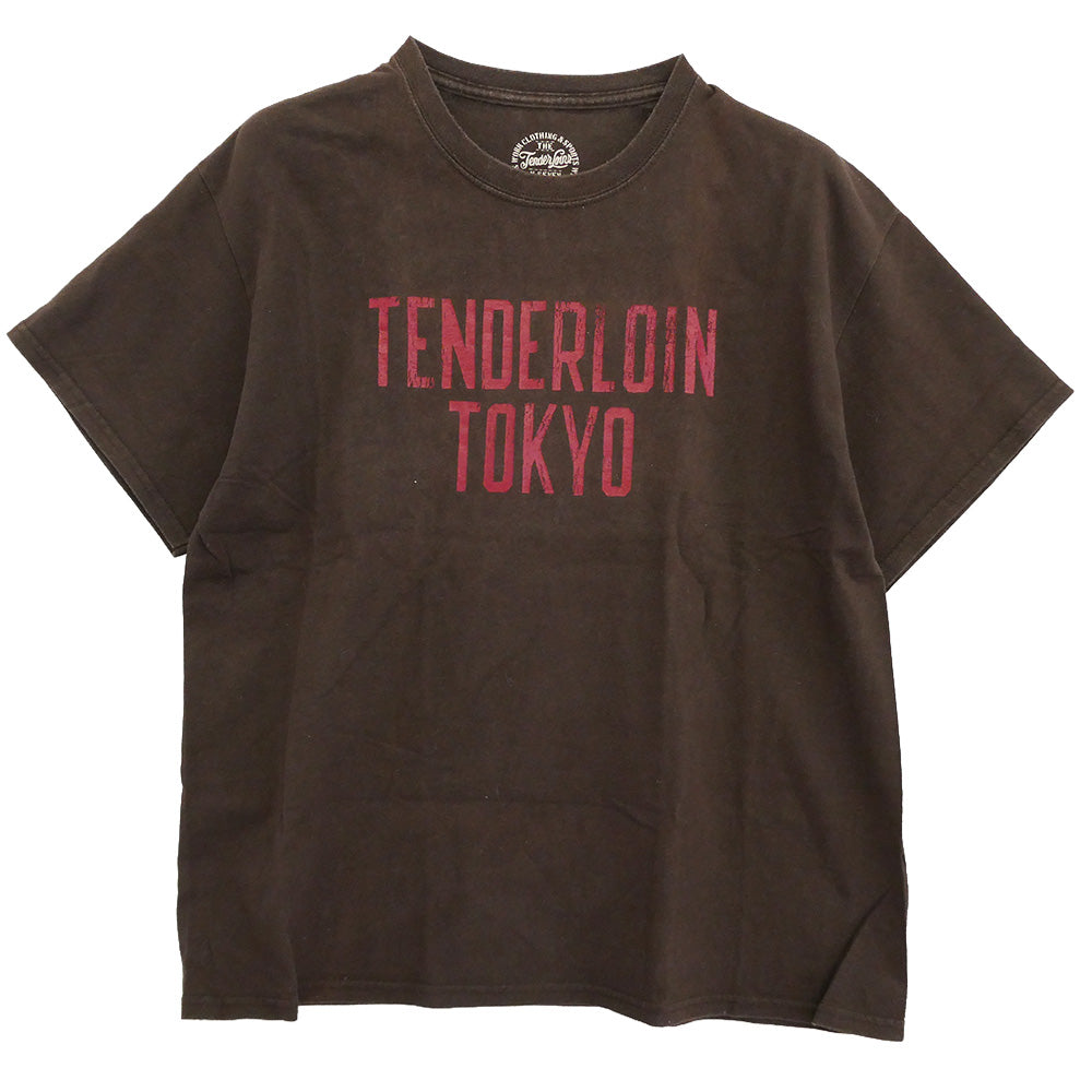 TENDERLOIN テンダーロイン 15SS 本店限定 T-TEE TENDERLOIN TOKYO ユーズド加工 ロゴプリント 半袖 Tシャツ ブラウン ブラウン系 L【中古】