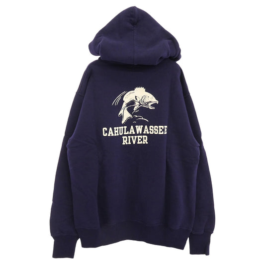 TENDERLOIN テンダーロイン T-PARKA ZIP CAHULAWASSEE RIVER フィシュ バックプリント スウェット ジップアップ パーカー フーディー ネイビー系 M【美品】【中古】