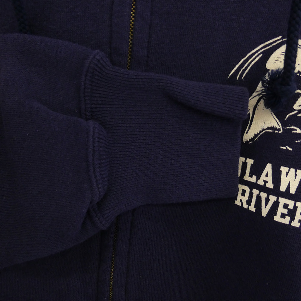 TENDERLOIN テンダーロイン T-PARKA ZIP CAHULAWASSEE RIVER フィシュ バックプリント スウェット ジップアップ パーカー フーディー ネイビー系 M【美品】【中古】