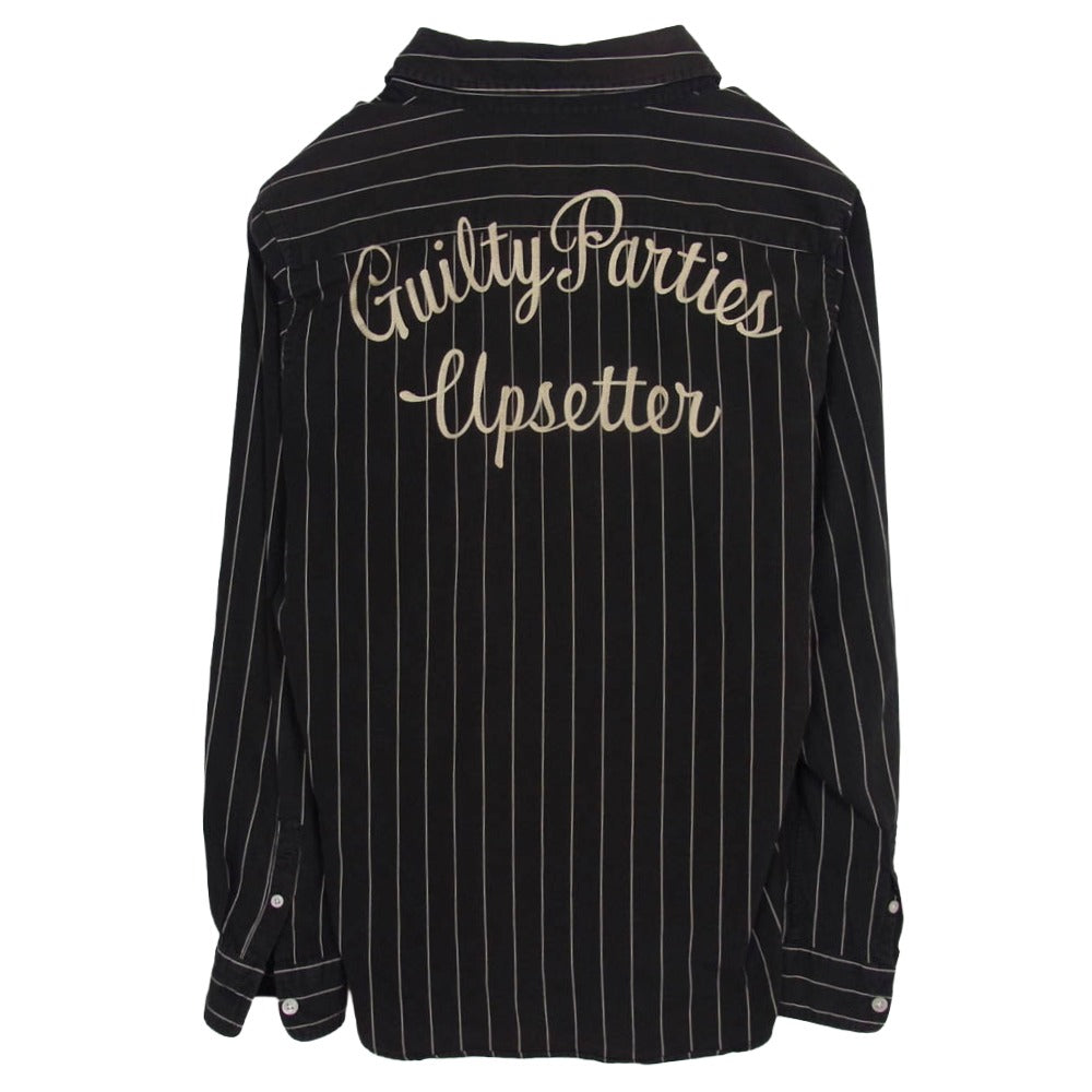WACKO MARIA ワコマリア 12AW 12AW-STP-WM2020R guilty parties stripe shirt バックロゴ刺繍 チェーンステッチ ストライプ柄 コットン 長袖 シャツ ブラック系 M【中古】