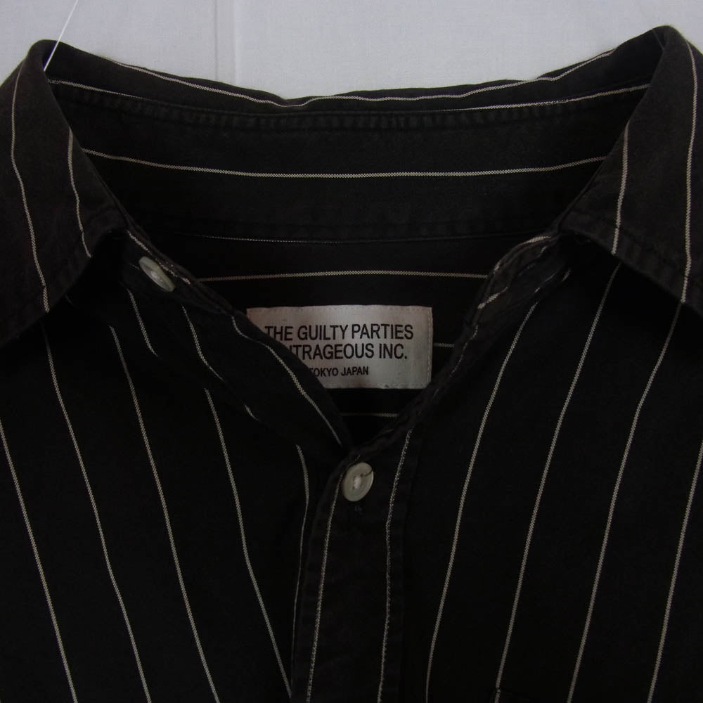 WACKO MARIA ワコマリア 12AW 12AW-STP-WM2020R guilty parties stripe shirt バックロゴ刺繍 チェーンステッチ ストライプ柄 コットン 長袖 シャツ ブラック系 M【中古】