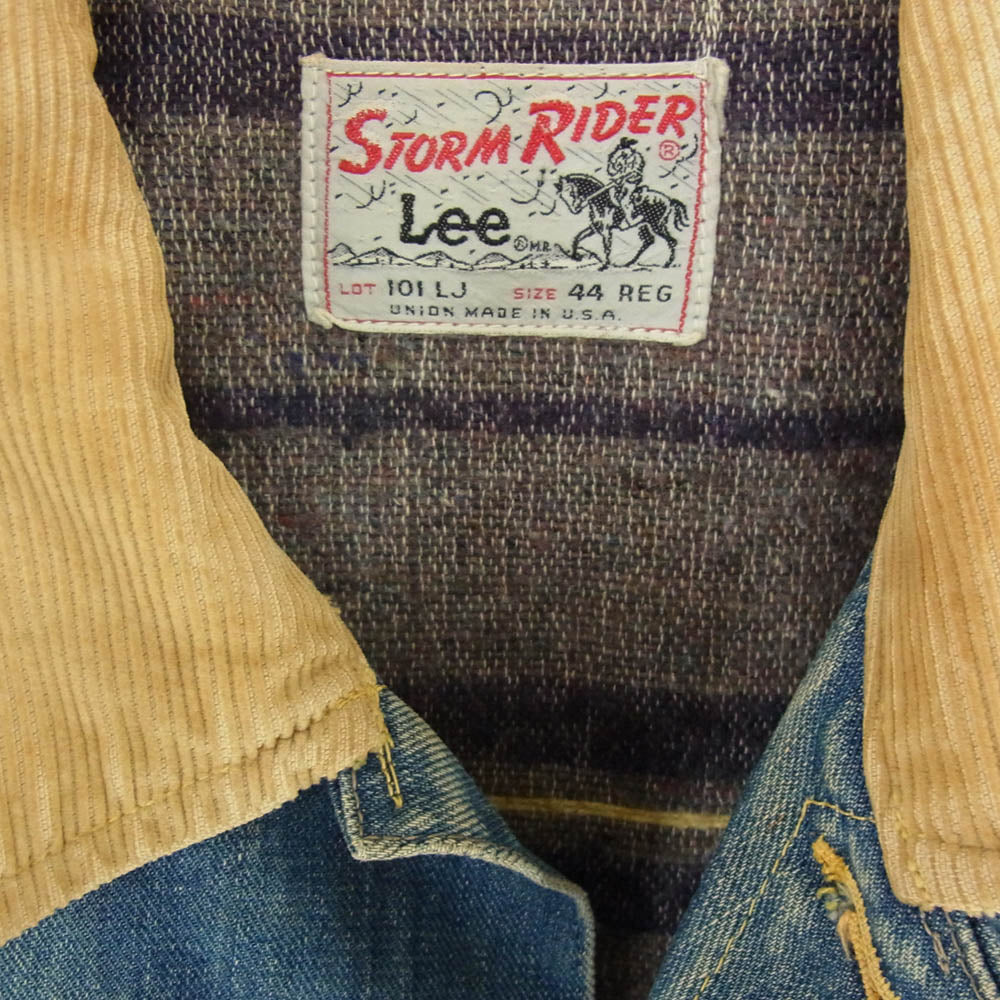 Lee リー 101J 60年代 60s USA製 ヴィンテージ STORM RIDER ストームライダー ブランケット付 デニム ジャケット 44REG インディゴブルー系 44【中古】