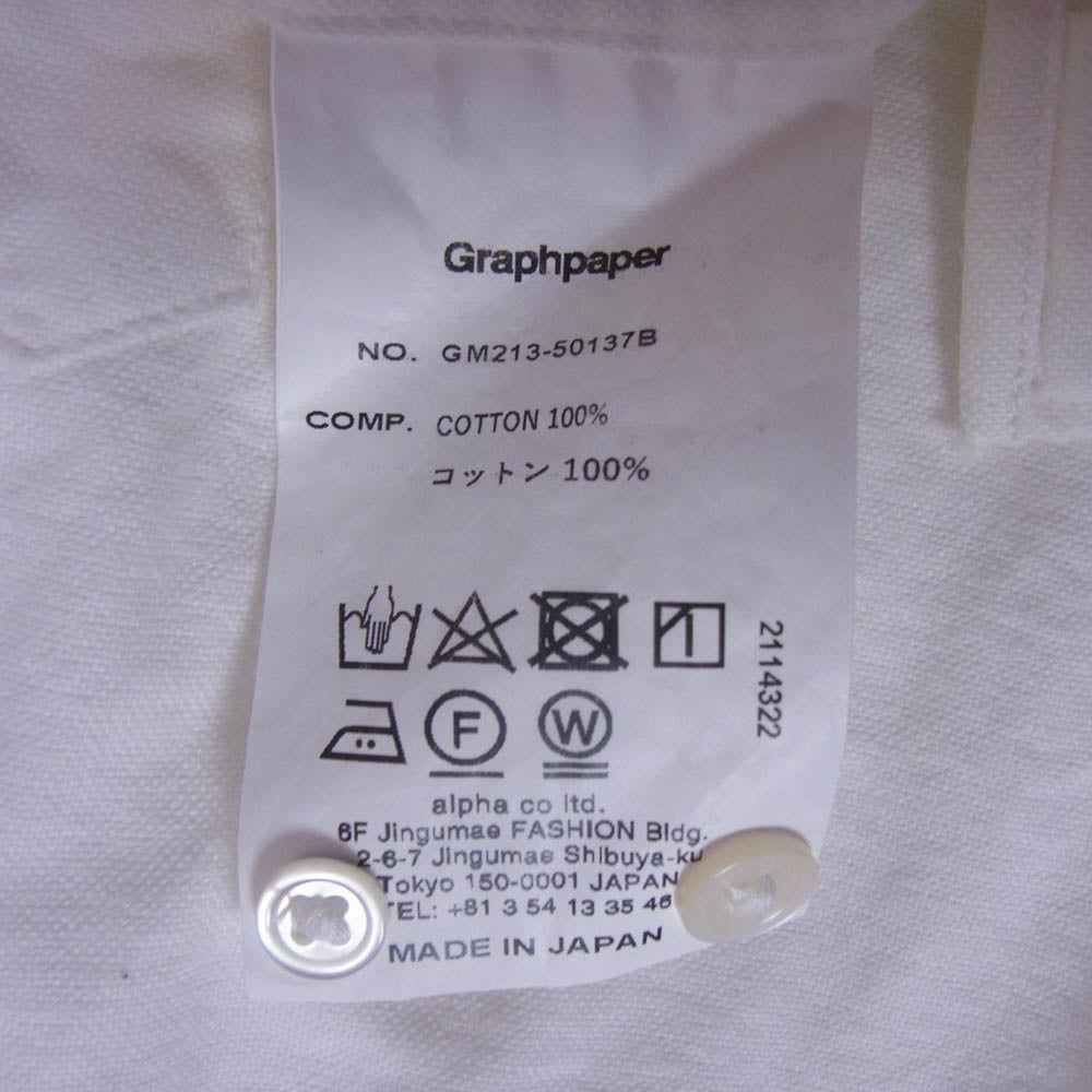 GRAPHPAPER グラフペーパー GM213-50137B Oxford Oversized Band Collar Shirt オックスフォード オーバーサイズド バンドカラー 長袖シャツ オフホワイト系 FREE【中古】