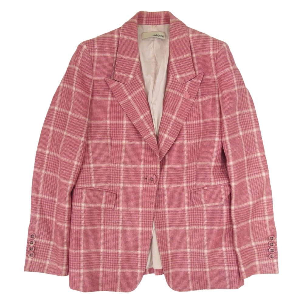 LARDINI ラルディーニ ブートニエール付き ウール リネン グレンチェック ピークドラペル シングル テーラード ジャケット ピンク系 40【中古】