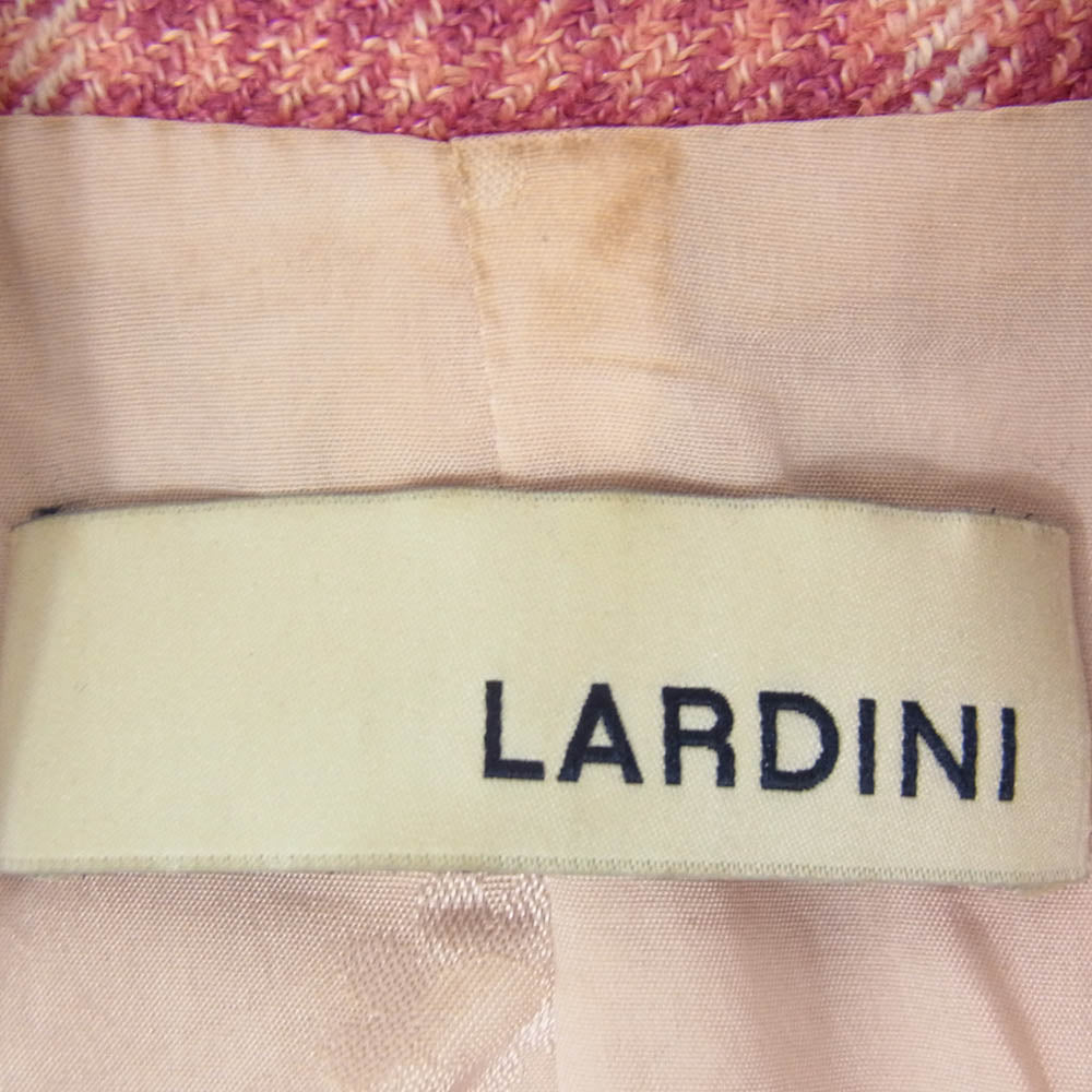 LARDINI ラルディーニ ブートニエール付き ウール リネン グレンチェック ピークドラペル シングル テーラード ジャケット ピンク系 40【中古】