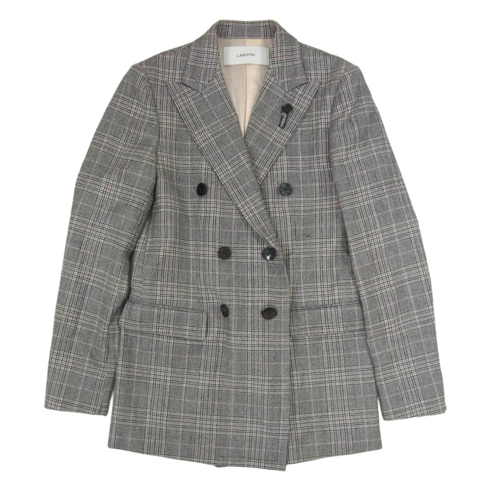 LARDINI ラルディーニ 24AW 新型ブートニエール カシミヤ混 ウール チェック ダブルブレスト ピークドラペル テーラード ジャケット グレー系 40【美品】【中古】