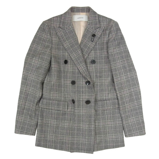 LARDINI ラルディーニ 24AW 新型ブートニエール カシミヤ混 ウール チェック ダブルブレスト ピークドラペル テーラード ジャケット グレー系 40【美品】【中古】