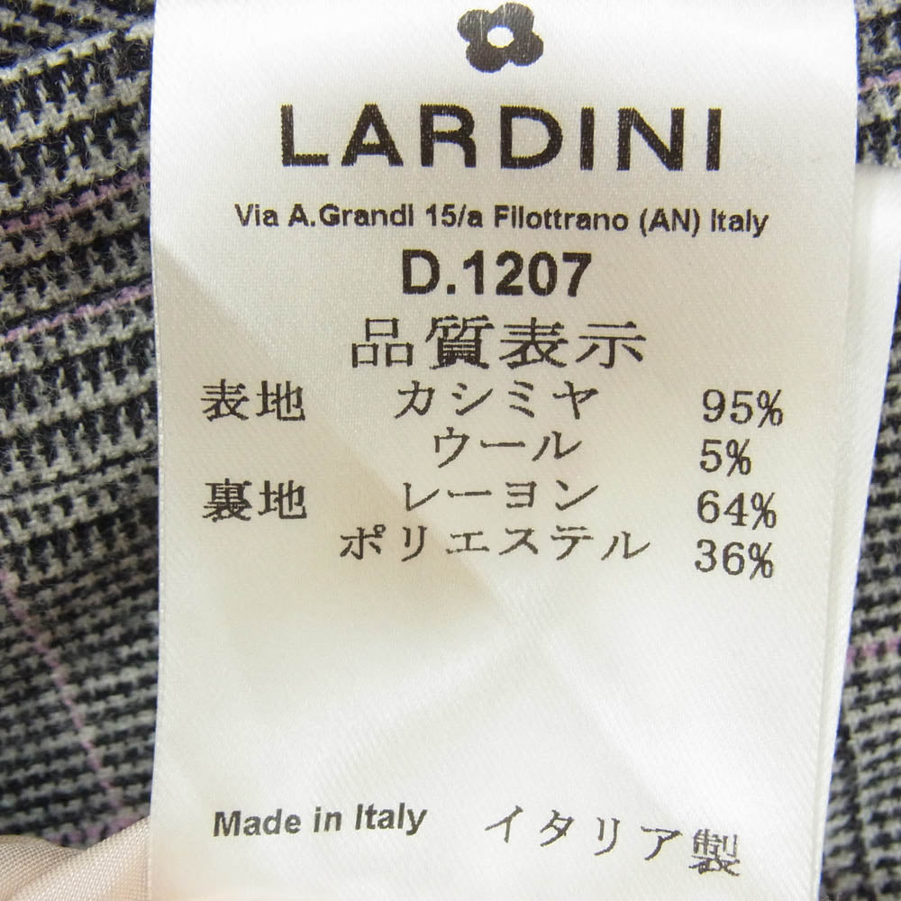 LARDINI ラルディーニ 24AW 新型ブートニエール カシミヤ混 ウール チェック ダブルブレスト ピークドラペル テーラード ジャケット グレー系 40【美品】【中古】