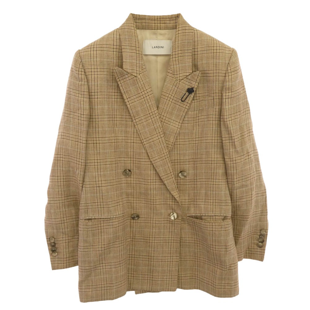 LARDINI ラルディーニ 25SS 新型ブートニエール ウール リネン チェック ダブルブレスト ピークドラペル テーラード ジャケット ベージュ系 38【中古】