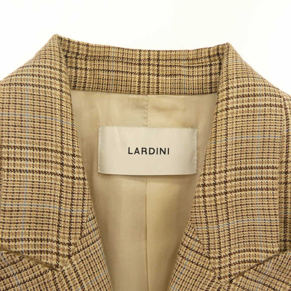LARDINI ラルディーニ 25SS 新型ブートニエール ウール リネン チェック ダブルブレスト ピークドラペル テーラード ジャケット ベージュ系 38【中古】