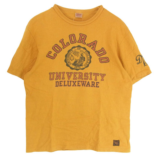 DELUXE デラックス COLORAD カレッジ 半袖 クルーネック ショートスリーブ Tシャツ イエロー系 L【中古】