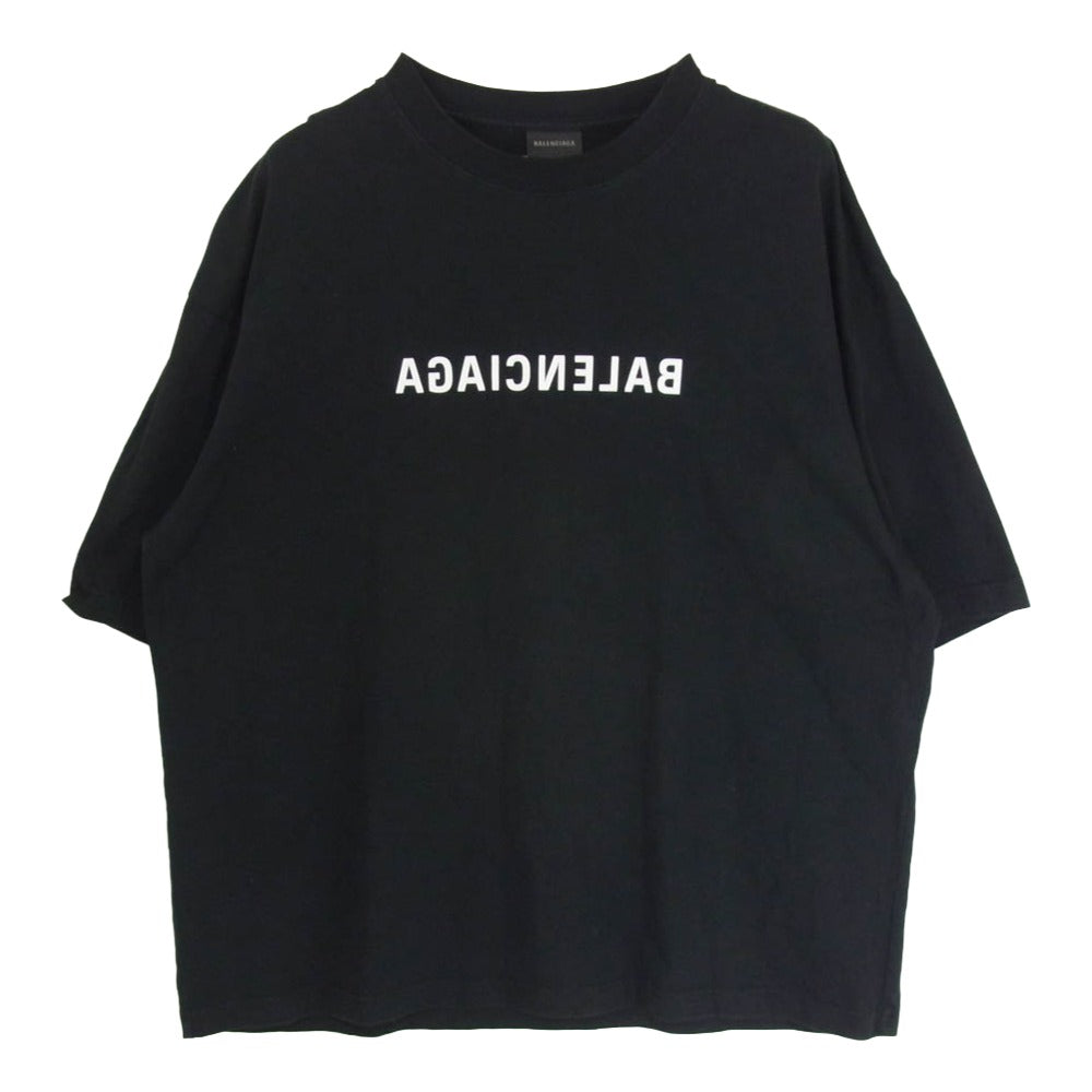 BALENCIAGA バレンシアガ 22AW 612966 TNVR2 MIRROR PRINT ミラープリント ロゴ プリント 半袖 Tシャツ カットソー ブラック系 XL【中古】