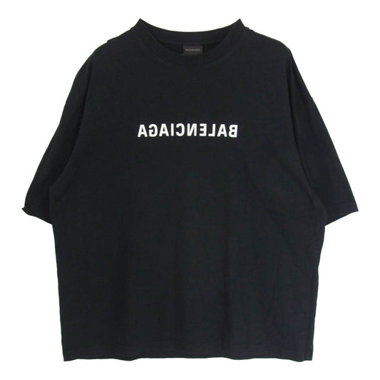 BALENCIAGA バレンシアガ 22AW 612966 TNVR2 MIRROR PRINT ミラープリント ロゴ プリント 半袖 Tシャツ カットソー ブラック系 XL【中古】