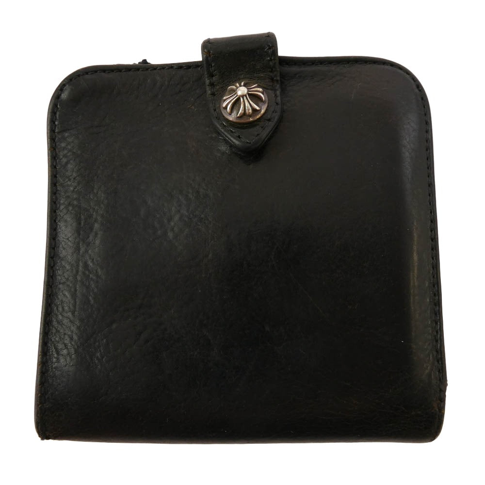 CHROME HEARTS クロムハーツ（原本無） SQ BTN BILL スクエアボタンビル ダガージップ レザー コンパクトウォレット ブラック系【中古】