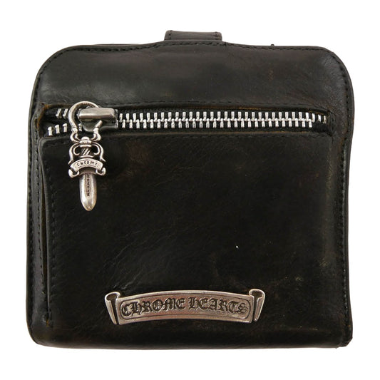 CHROME HEARTS クロムハーツ（原本無） SQ BTN BILL スクエアボタンビル ダガージップ レザー コンパクトウォレット ブラック系【中古】