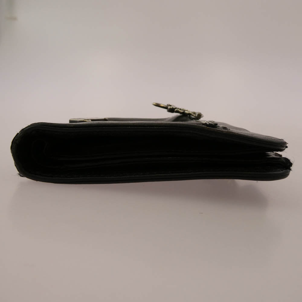 CHROME HEARTS クロムハーツ（原本無） SQ BTN BILL スクエアボタンビル ダガージップ レザー コンパクトウォレット ブラック系【中古】