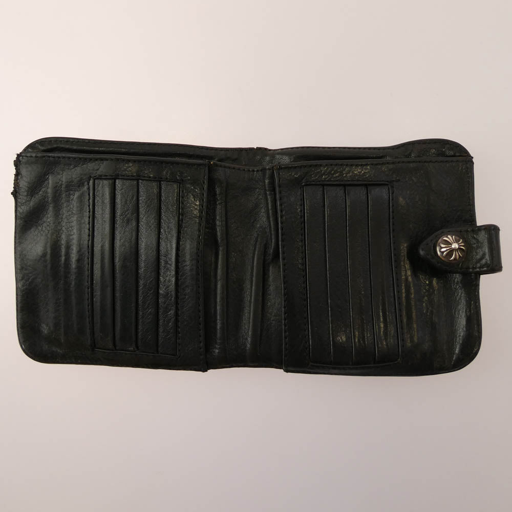 CHROME HEARTS クロムハーツ（原本無） SQ BTN BILL スクエアボタンビル ダガージップ レザー コンパクトウォレット ブラック系【中古】