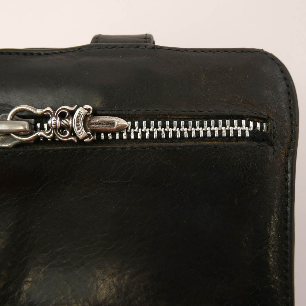 CHROME HEARTS クロムハーツ（原本無） SQ BTN BILL スクエアボタンビル ダガージップ レザー コンパクトウォレット ブラック系【中古】